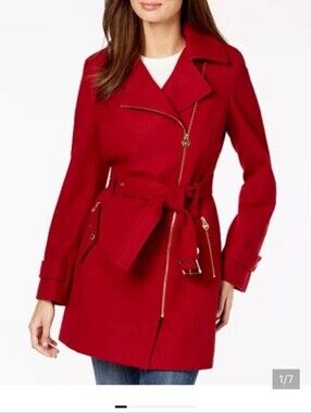 Michael Michael Kors red coat Sz L wool Blend EUC